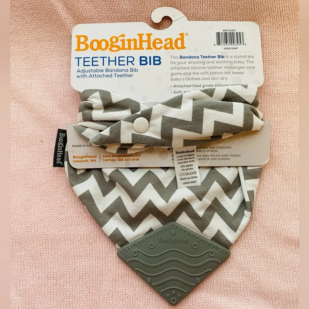 BooginHead Unisex Grey/White Chevron Teether Bib